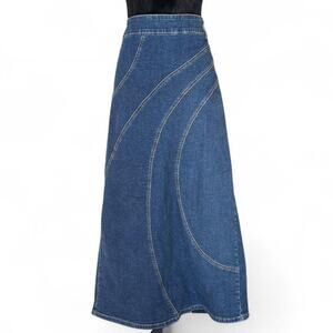 90s Denim Midi Skirt – structured seam detail skirt XXL-3XL